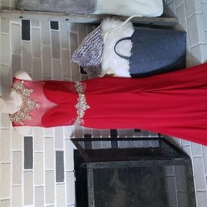 Red Mesh and Rhinestone Formal Prom Dress NWT